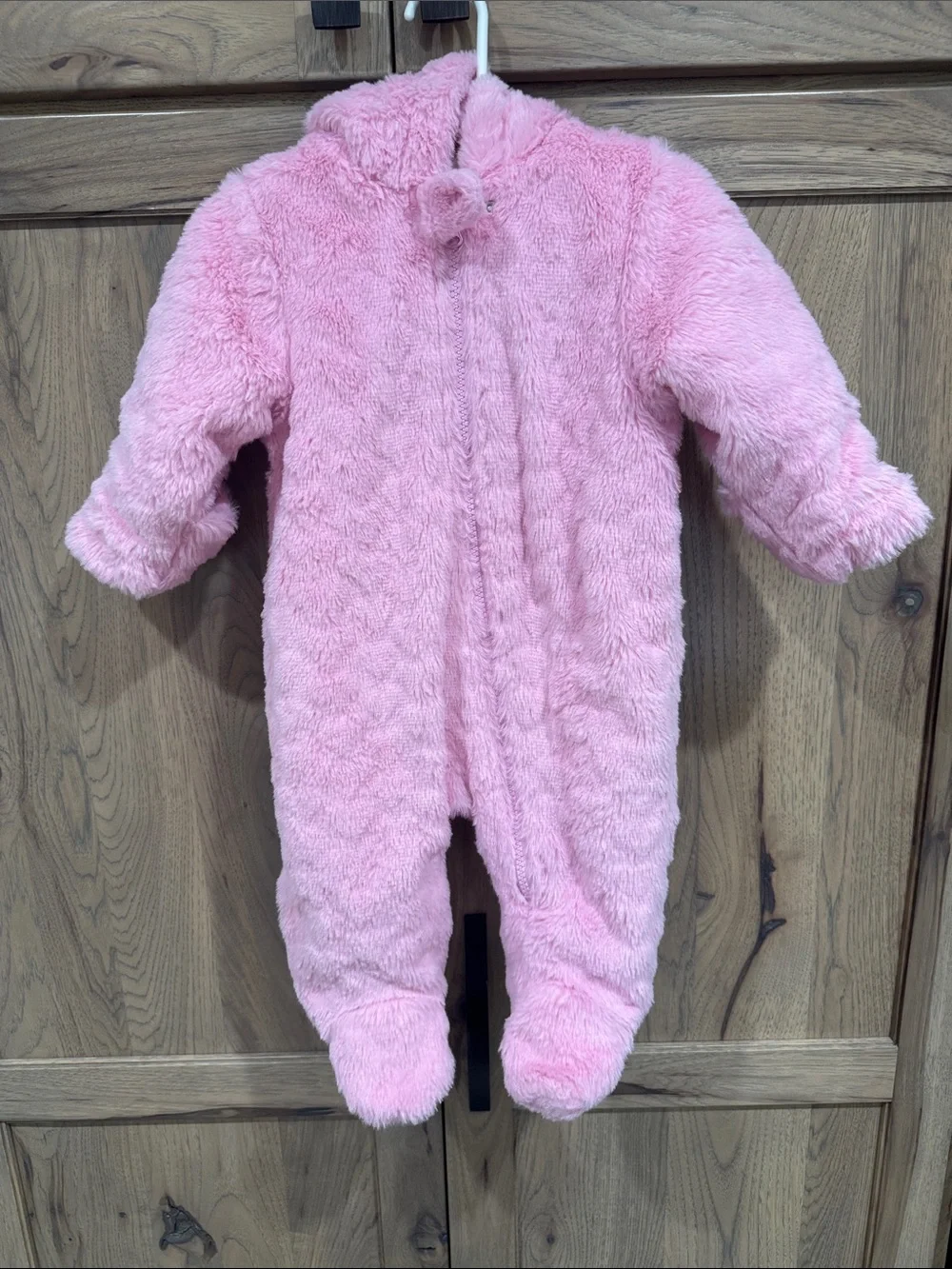 wonder nation Pink Plush Hooded Baby One-Piece with Ears